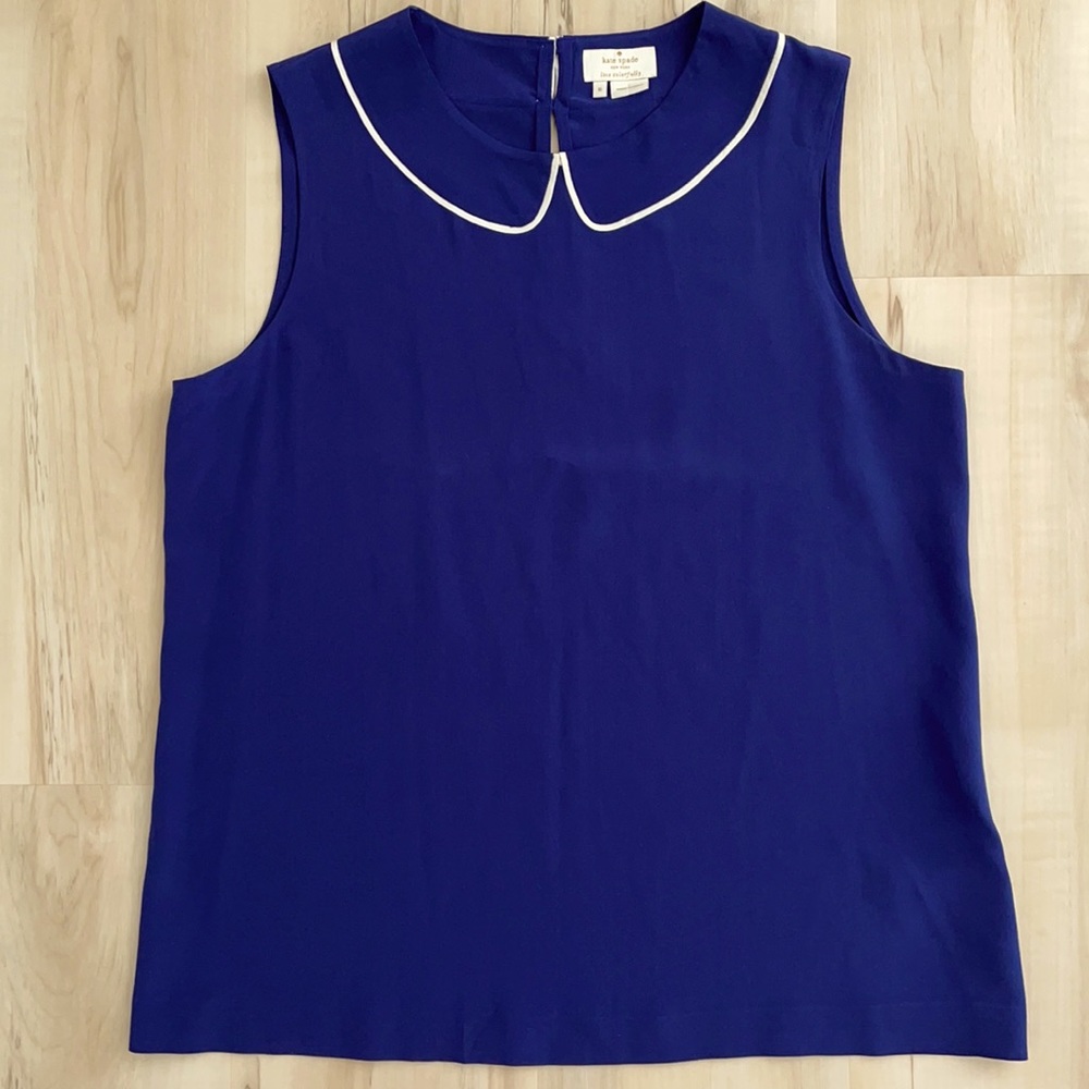 Kate Spade Dark Blue Silk Collar Blouse Top Size 6